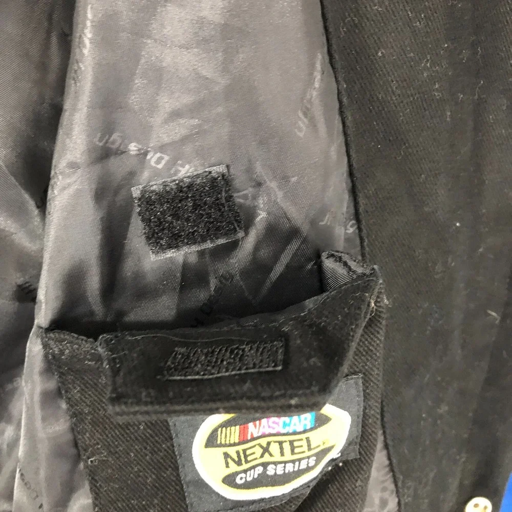 JH Design‎ NASCAR Jacket Men's 2XL XXL Black Blue Red Flag Logo Racing Coat